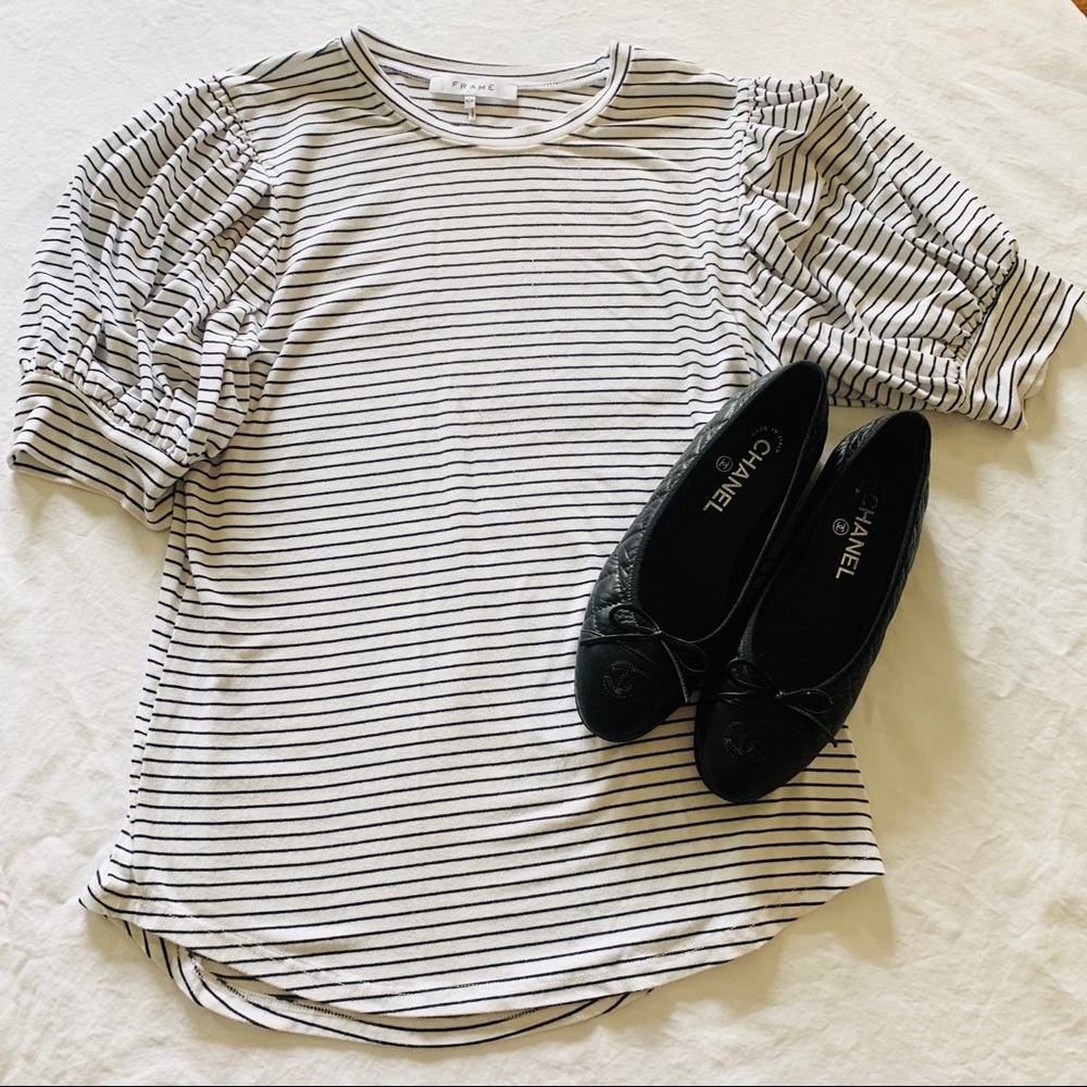 Frame Puffy Sleeve Striped Tee